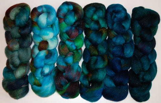 Hope Springs Eternal-Gradient Braid Set - (8.5 oz.) Batt in a Braid #58- Superfine Merino/Tussah Silk/ Gold Stellina (65/25/10)