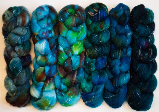 Hope Springs Eternal- Gradient Braid Set - (8.7 oz.) Batt in a Braid #49-Polwarth/ Mulberry Silk/ Tweed Blend ( 50/25/25)