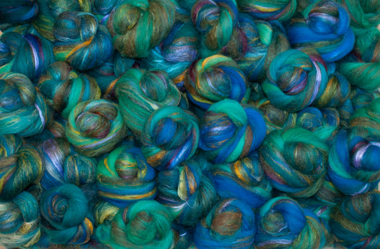 Donegal-NON-Sparkle Sticklebatts (4.1 oz) -Castlemilk Moorit; YAK,  merino& polwarth top, silk, sari silk