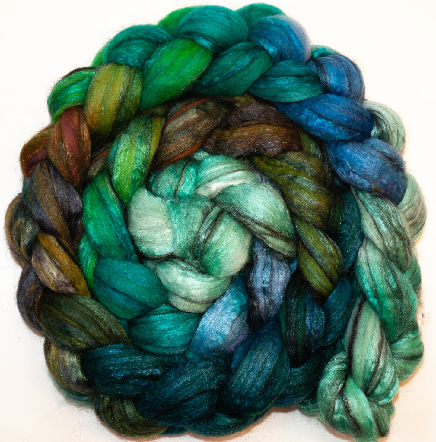 Merpeople (5.6 oz.) - Batt in a Braid #9 - Superfine Merino/ Mulberry Silk / Black Alpaca (50/40/10)