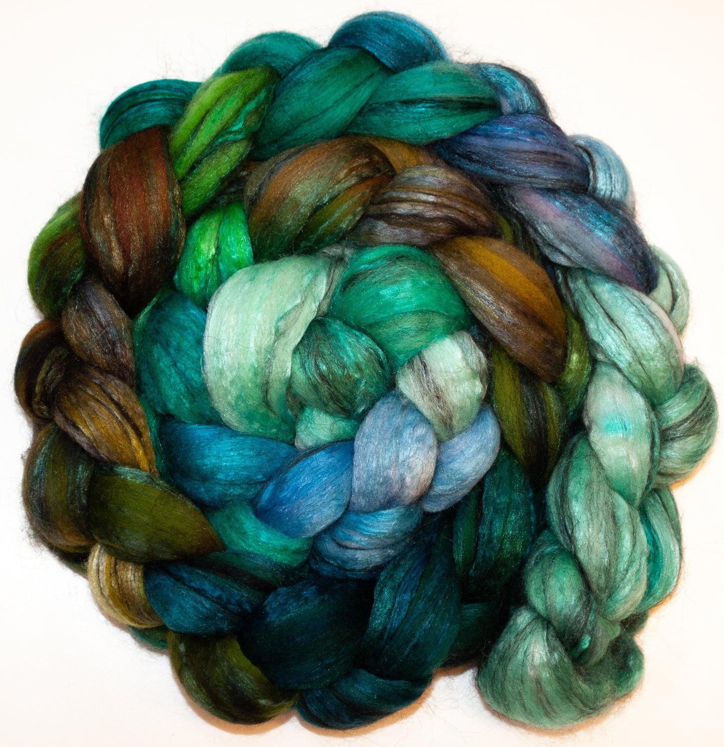 Merpeople (5.6 oz.) - Batt in a Braid #9 - Superfine Merino/ Mulberry Silk / Black Alpaca (50/40/10)