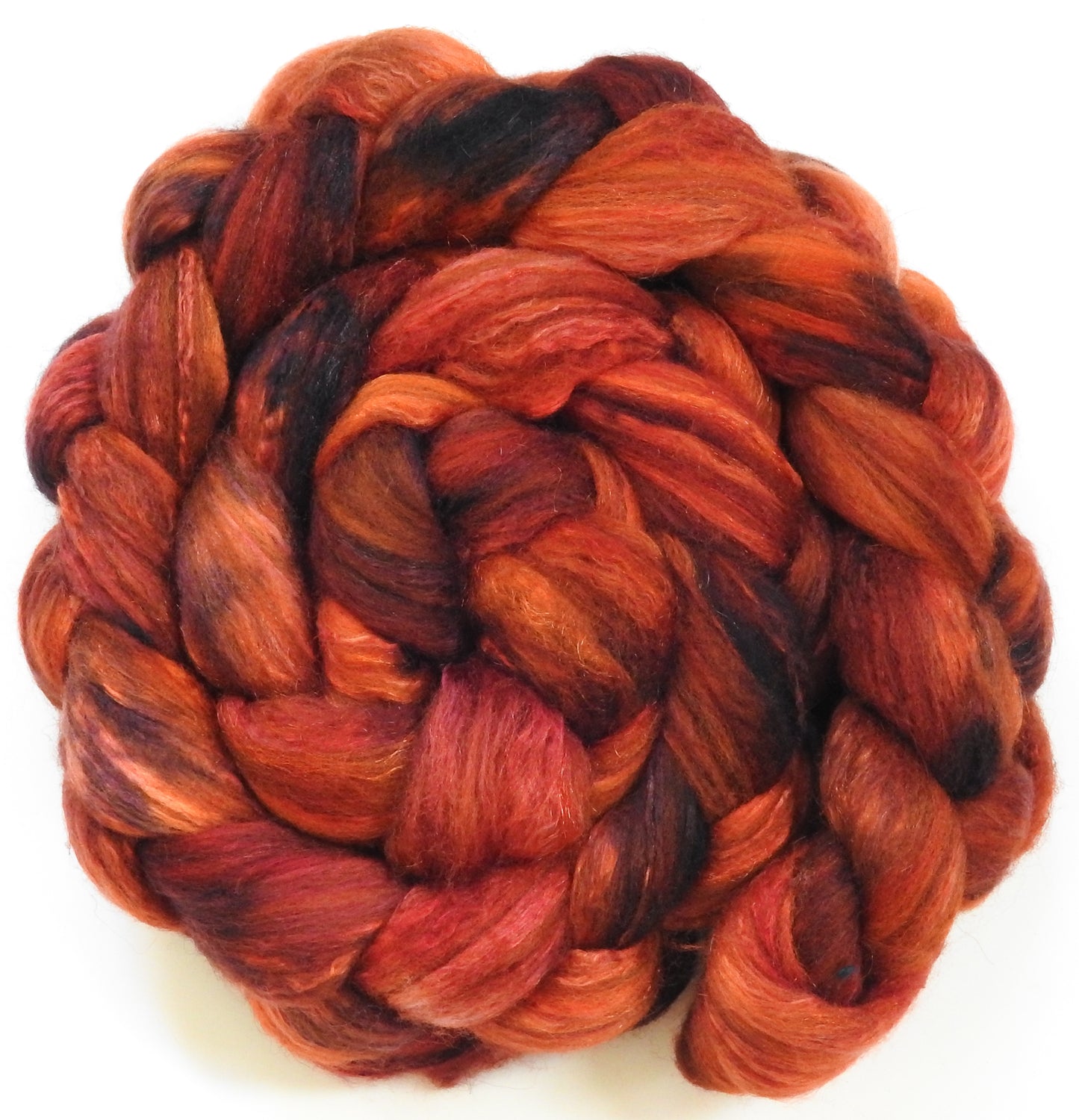 Fire Pit (5.8 oz) - Batt in a Braid #7 - Polwarth/ Manx / Mulberry silk/ Firestar (30/30/30/10)