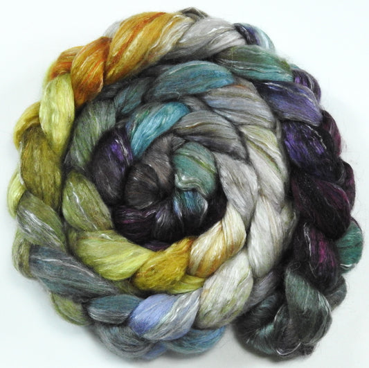Stone Quarry (6.1 oz.) -Batt in a Braid #31- Polwarth/ Mulberry Silk / Baby Alpaca / Rainbow Firestar/ Tencel( 40/25/15/10/10)