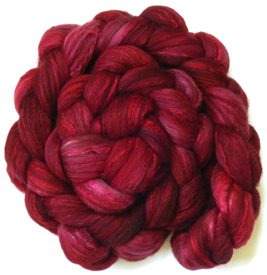 Crimson (5.7 oz) - Batt in a Braid #7 - Polwarth/ Manx / Mulberry silk/ Firestar (30/30/30/10)