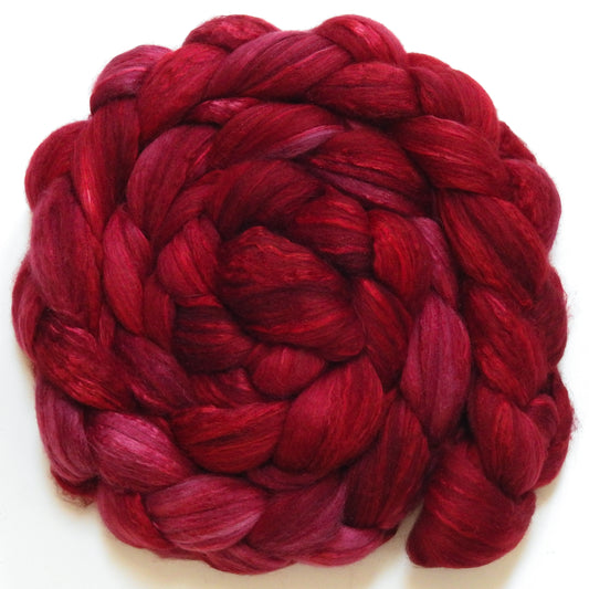 Crimson (5.7 oz) - Batt in a Braid #5 - Merino/ Camel/ silk/ faux cashmere/ firestar (25/25/25/12/12)