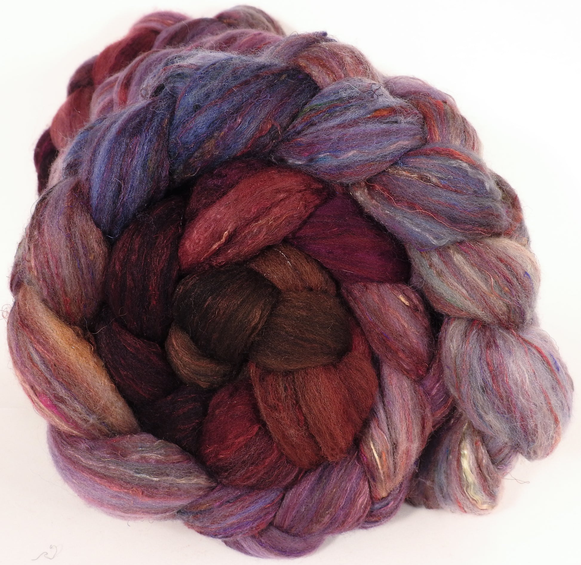 Batt in a Braid #39- Provence - Falkland Merino/ Mulberry Silk / Sari Silk (50/25/25) - Inglenook Fibers