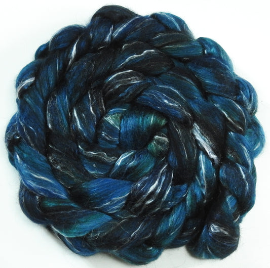 Mighty Maelstrom (6.2 oz.) -Glazed Solid -Batt in a Braid #31- Polwarth/ Mulberry Silk / Baby Alpaca / Rainbow Firestar/ Tencel( 40/25/15/10/10)