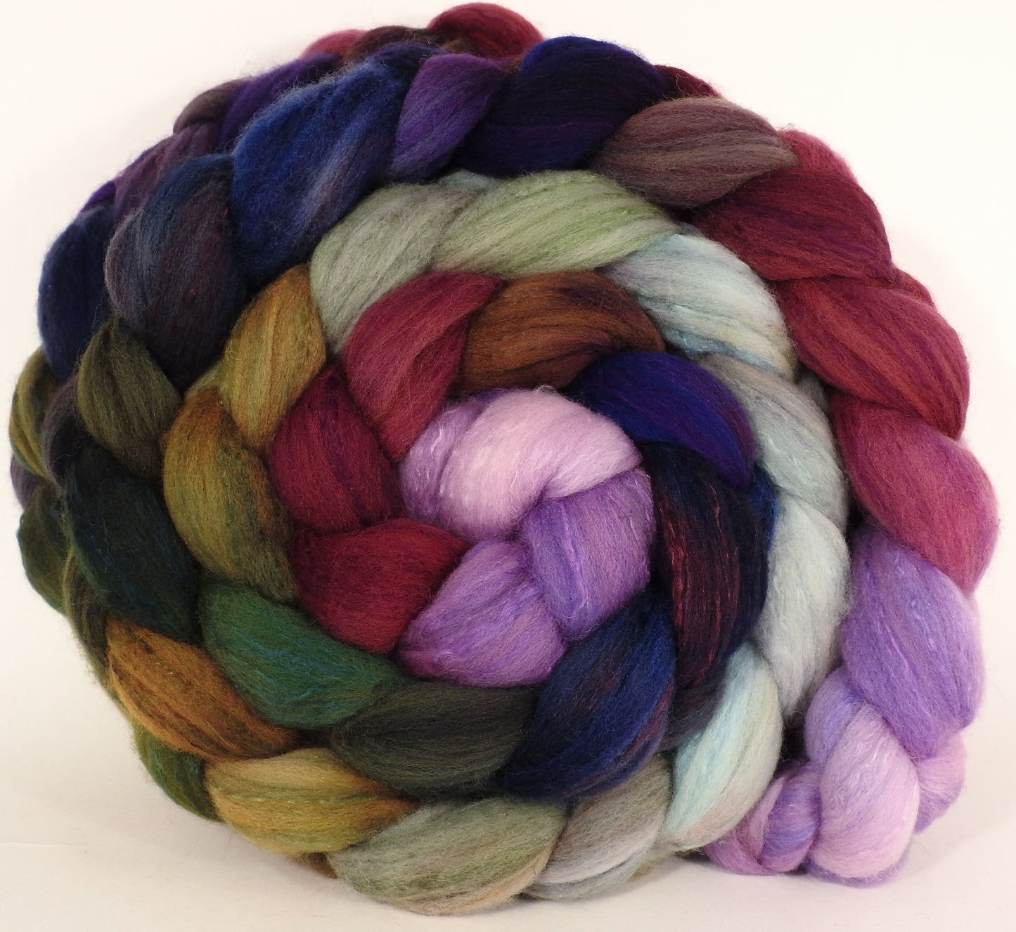 Hand dyed top for spinning - Cabbages and Kings - (5.3 oz) Organic Polwarth / Tussah silk (80/20) - Inglenook Fibers