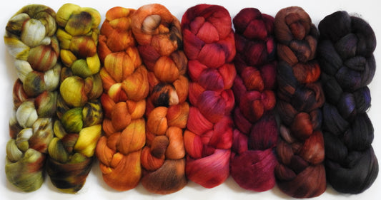 Leaf Peepers - Gradient Braid Set - (10.9 oz.) Batt in a Braid #61-Ultrafine Merino (14 micron)/ Tussah silk/ Cashmere (60/25/15)