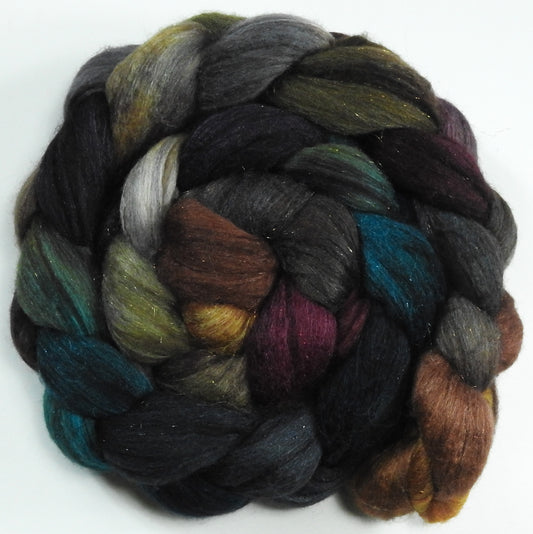 Durin's Folk -(5.3 oz) Batt in a Braid #53- YAK/ Tussah silk/ Superfine Merino/Gold Stellina(30/30/30/10)