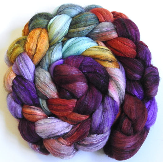 Red Queen - Batt in a Braid #9 - Superfine Merino/ Mulberry Silk / Black Alpaca (50/35/15)