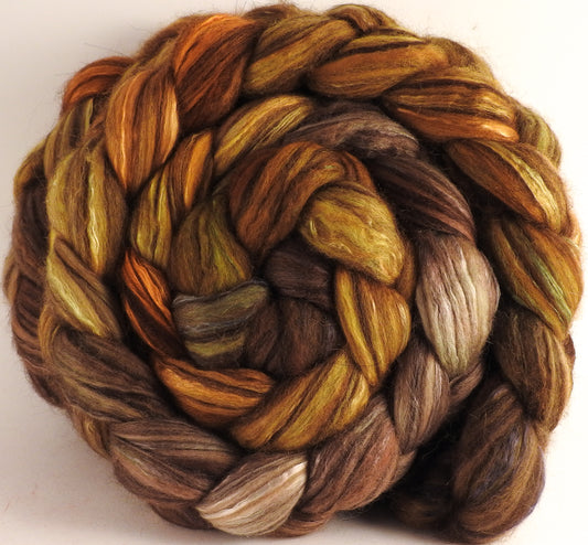 Hand dyed top for spinning - Tarnished- 18.5 mic merino/ camel/ brown alpaca/ mulberry silk/ (40/20/20/20) - Inglenook Fibers