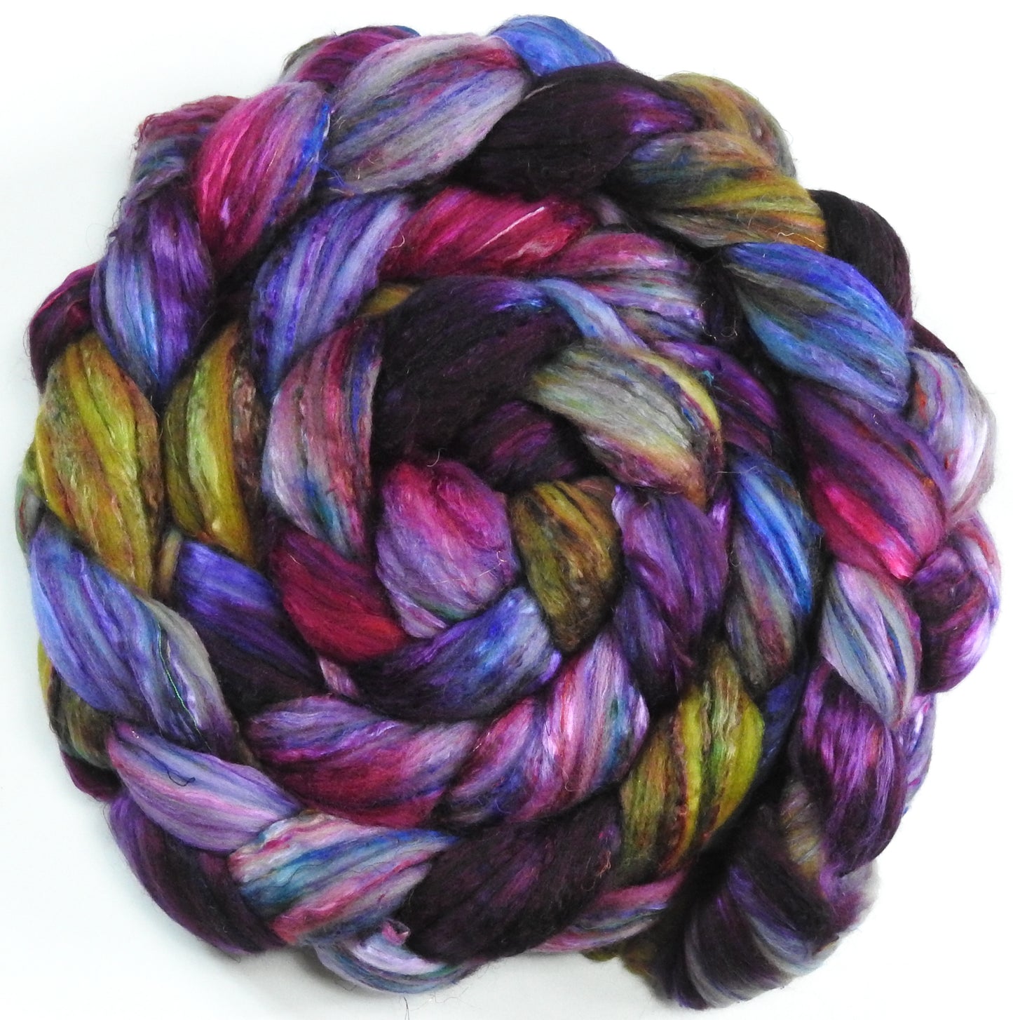 Parasol (5.8 oz) - Batt in a Braid #39 - Falkland Merino/ Mulberry Silk / Sari Silk (50/25/25)