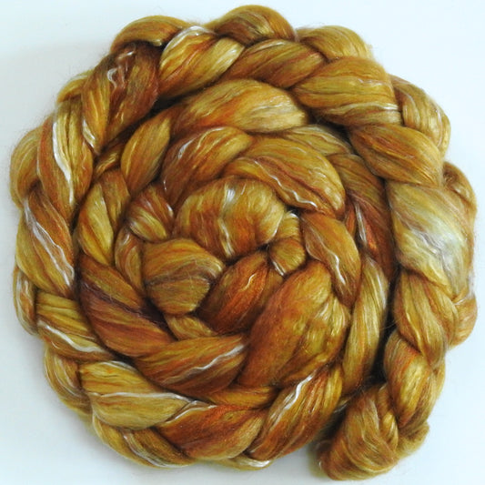 Honeycomb - (6 oz) - Batt in a Braid #31 - Polwarth/ Mulberry Silk / Baby Alpaca / Rainbow Firestar/ Tencel( 40/25/15/10/10)