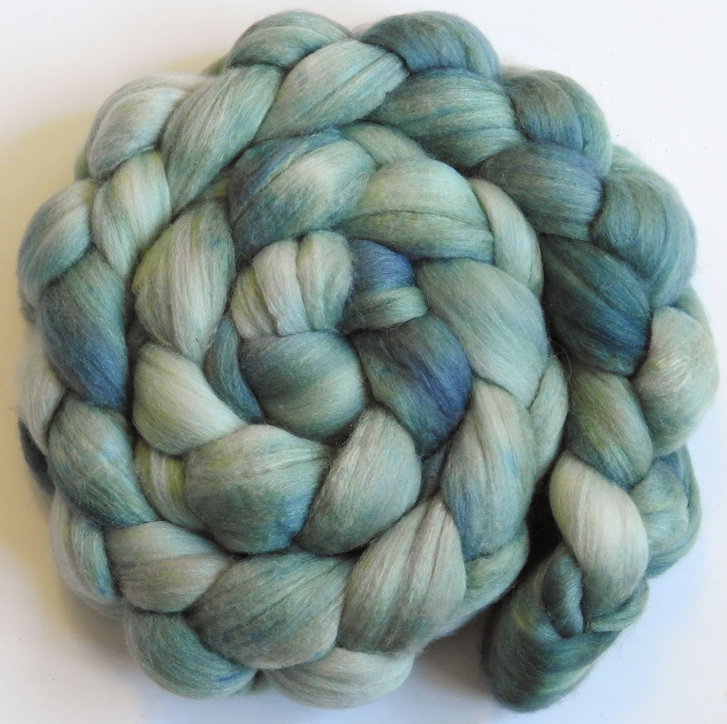 Silver Sage (5.5 oz) - Batt in a Braid #61 - Ultrafine Merino (14 micron)/ Tussah silk/ Cashmere (60/25/15)