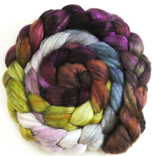 Beauty & the Beast (5.9 oz) - Batt in a Braid #5 - Merino/ Camel/ silk/ faux cashmere/ firestar (25/25/25/12/12)