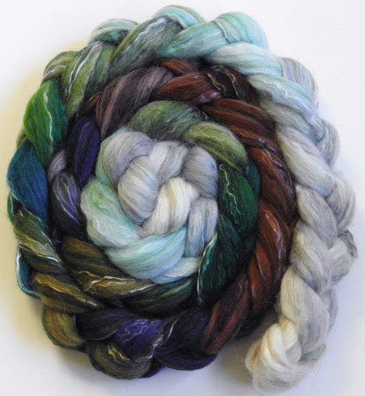Sleigh Ride (5.4 oz) - Batt in a Braid #31 - Polwarth/ Mulberry Silk / Baby Alpaca / Rainbow Firestar/ Tencel( 40/25/15/10/10)