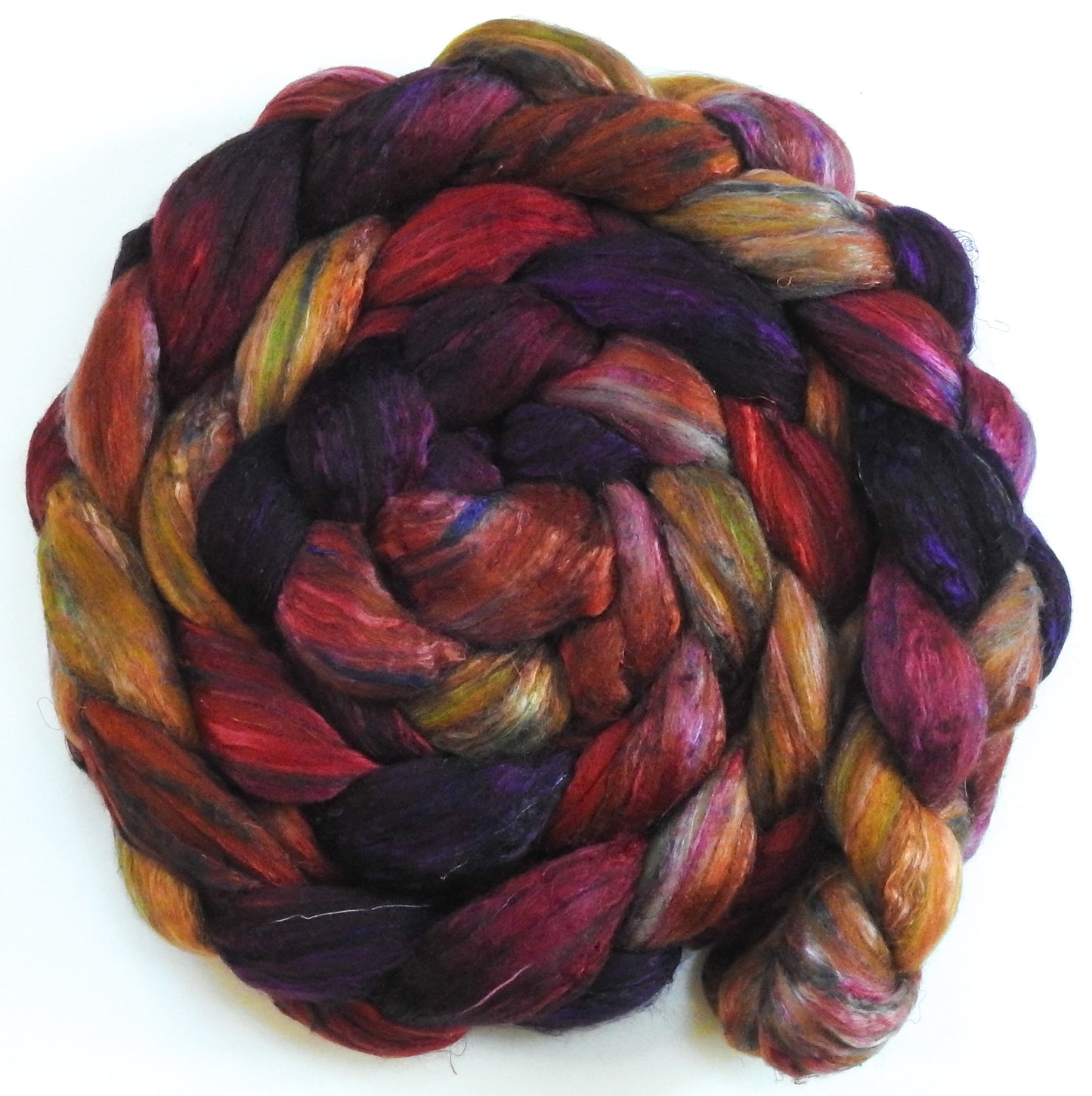 Gathering Leaves -Batt in a Braid #39- (6 oz) - Falkland Merino/ Mulberry Silk / Sari Silk (50/25/25)