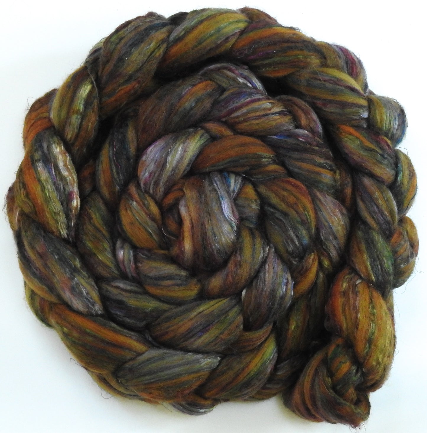 Bronzy Hermit- Glazed Solid (5.9 oz) - Batt in a Braid #39 - Falkland Merino/ Mulberry Silk / Sari Silk (50/25/25)