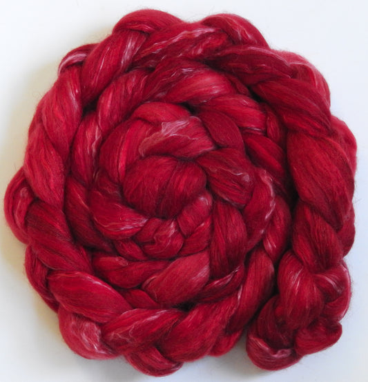 Holly Berry (5.5 oz) - Batt in a Braid #31 - Polwarth/ Mulberry Silk / Baby Alpaca / Rainbow Firestar/ Tencel( 40/25/15/10/10)
