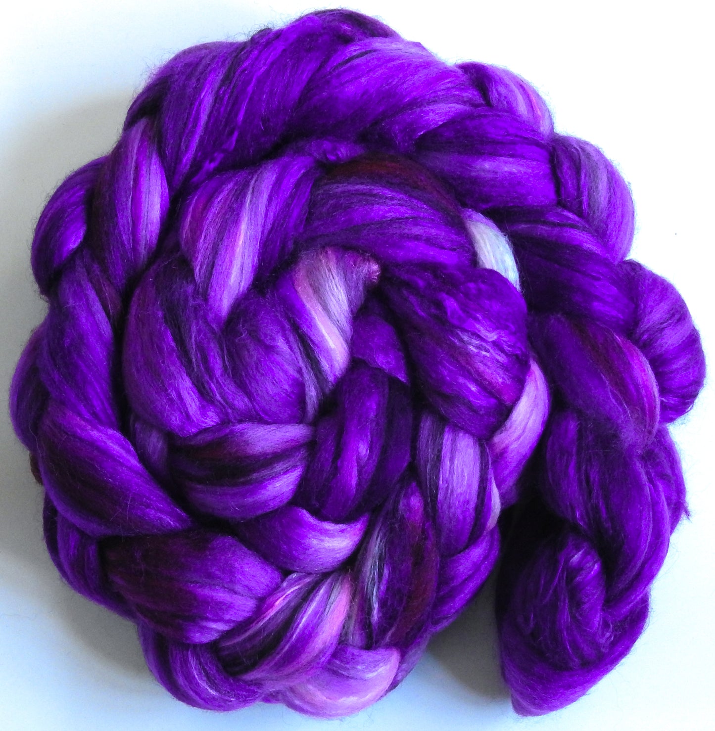Joyeux (5.4 oz) - Batt in a Braid #9 - Superfine Merino/ Mulberry Silk / Black Alpaca (50/35/15)