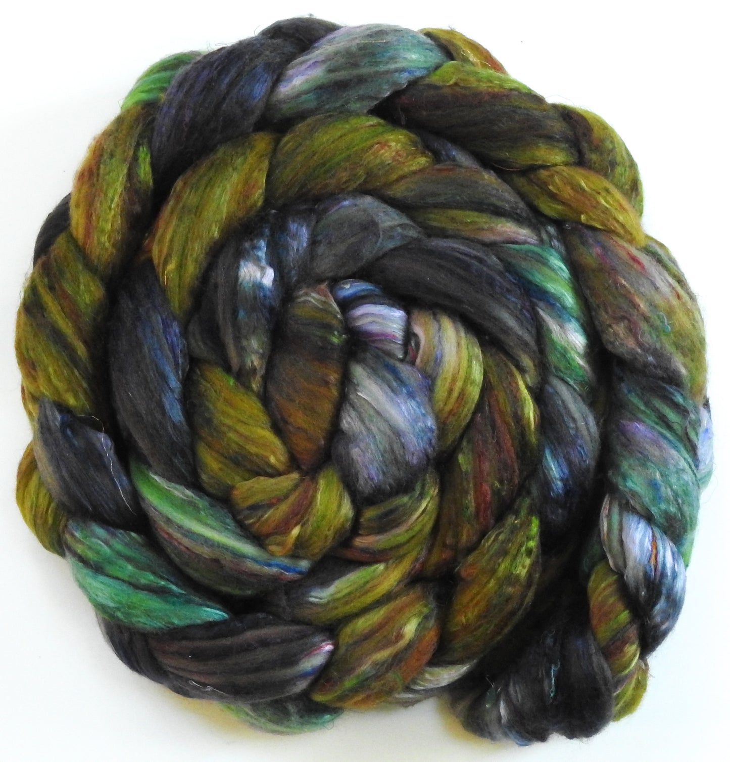 Batt in a Braid #39 - Singular 34 -(5.9 oz.) Falkland Merino/ Mulberry Silk / Sari Silk (50/25/25)