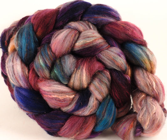 Batt in a Braid #39- Batik -(5.1 oz.) Falkland Merino/ Mulberry Silk / Sari Silk (50/25/25) - Inglenook Fibers