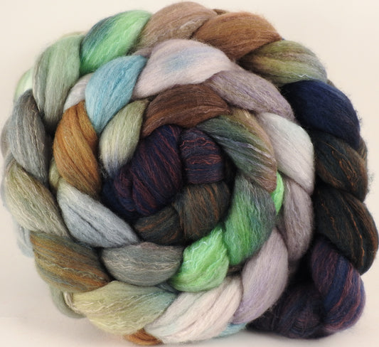 Hand dyed top for spinning - Downpour - (5.2 oz) Organic Polwarth / Tussah silk (80/20) - Inglenook Fibers