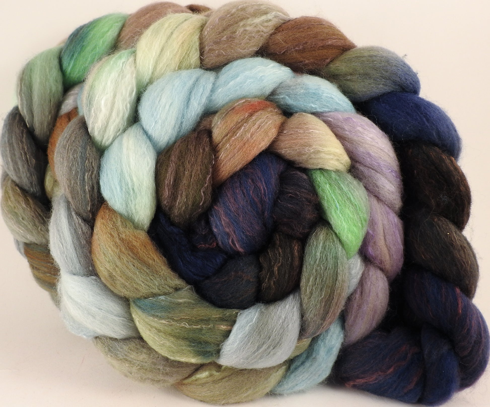 Hand dyed top for spinning - Downpour - (5.2 oz) Organic Polwarth / Tussah silk (80/20) - Inglenook Fibers