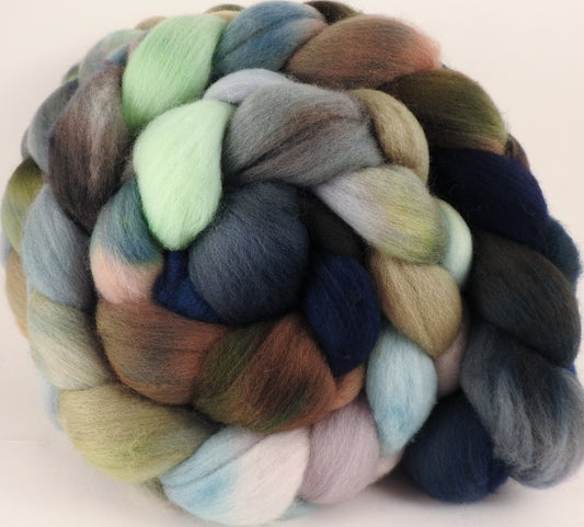 Hand dyed top for spinning - Downpour - (5.1 oz.) Organic Polwarth - Inglenook Fibers