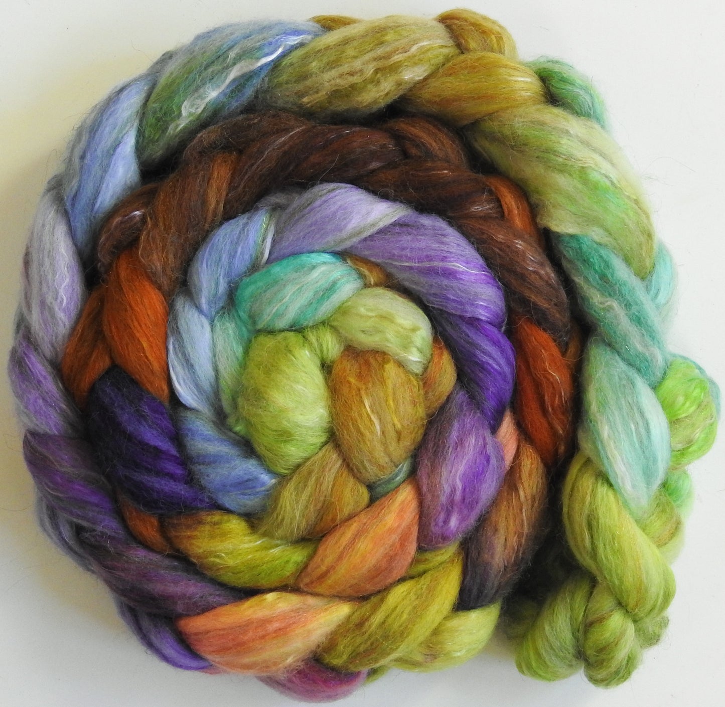 Glass Ornaments (5.3 oz) - Batt in a Braid #31 - Polwarth/ Mulberry Silk / Baby Alpaca / Rainbow Firestar/ Tencel( 40/25/15/10/10)