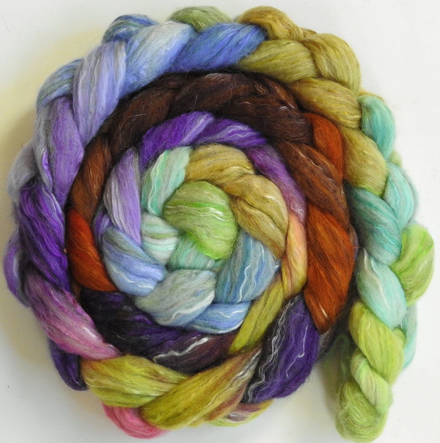 Glass Ornaments (5.3 oz) - Batt in a Braid #31 - Polwarth/ Mulberry Silk / Baby Alpaca / Rainbow Firestar/ Tencel( 40/25/15/10/10)