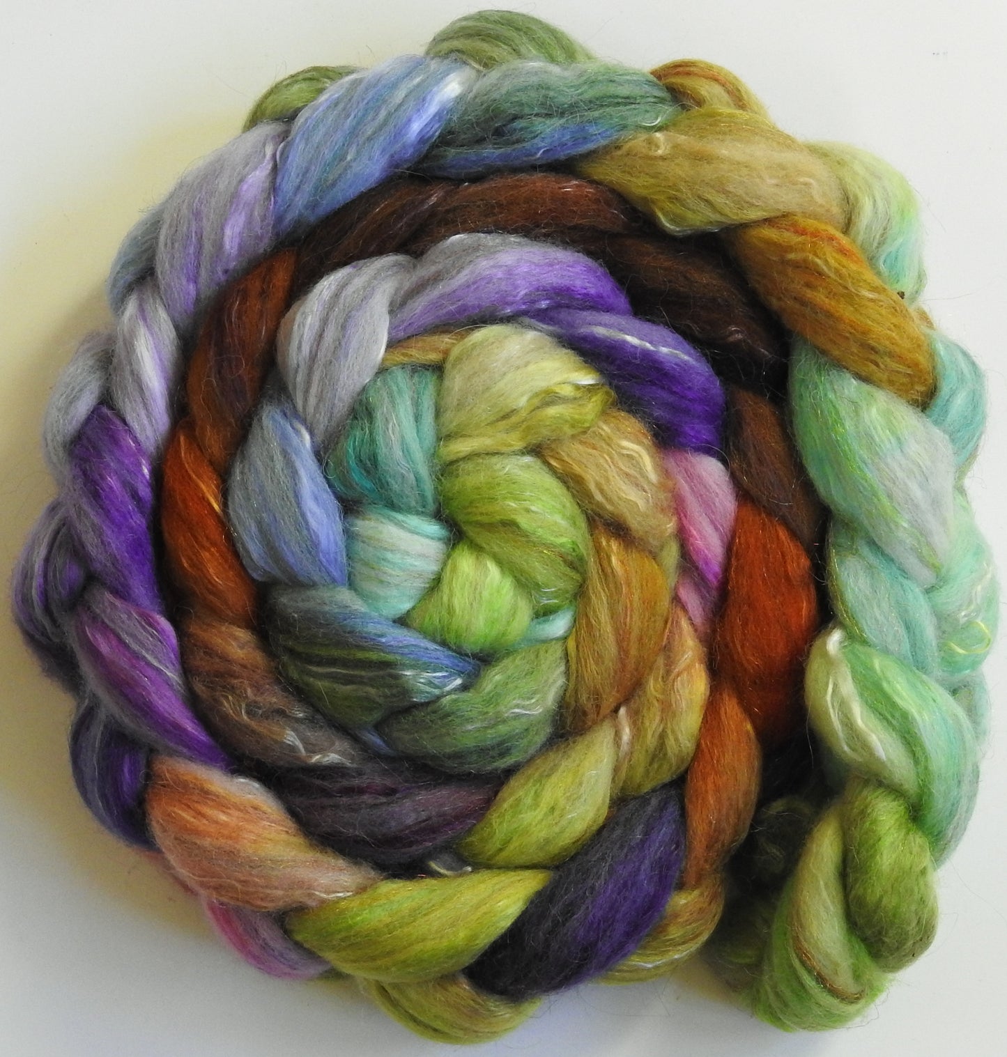 Glass Ornaments (5.3 oz) - Batt in a Braid #31 - Polwarth/ Mulberry Silk / Baby Alpaca / Rainbow Firestar/ Tencel( 40/25/15/10/10)