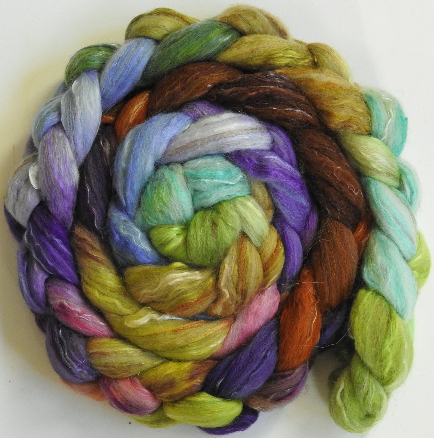 Glass Ornaments (5.3 oz) - Batt in a Braid #31 - Polwarth/ Mulberry Silk / Baby Alpaca / Rainbow Firestar/ Tencel( 40/25/15/10/10)