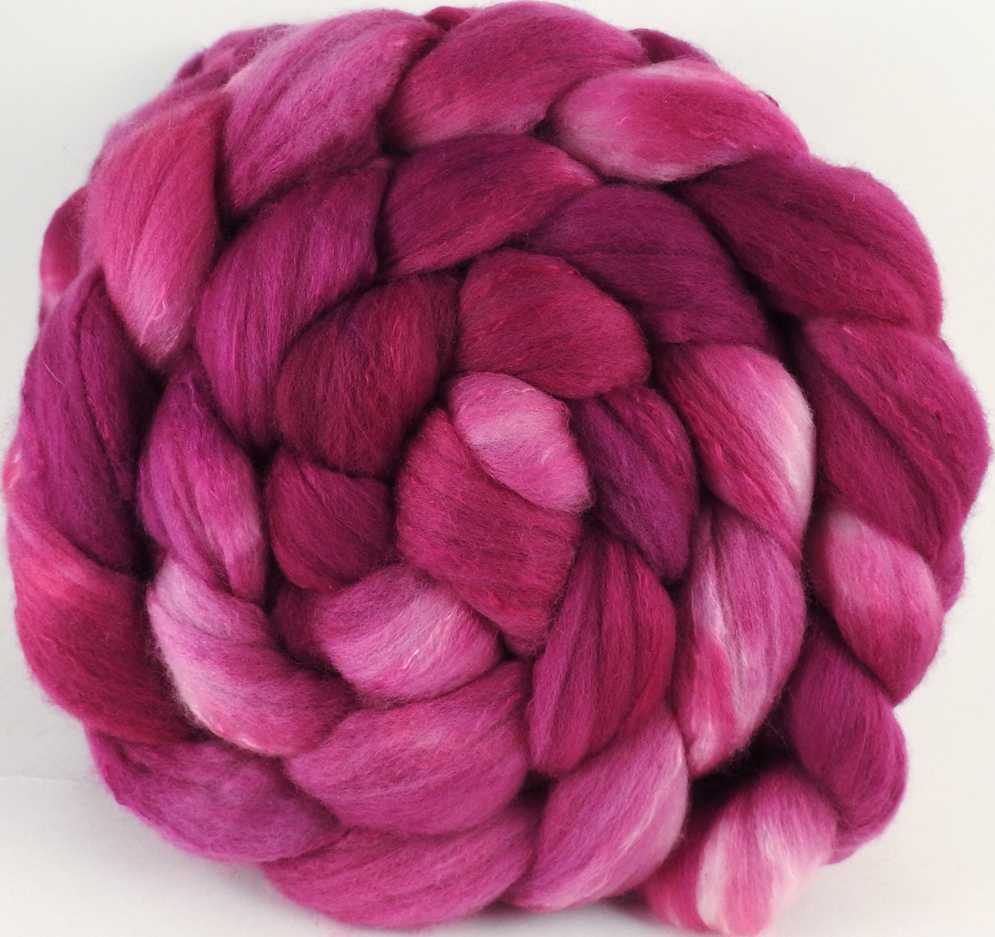 Hand dyed top for spinning - Redbud - (5.3 oz) Organic Polwarth / Tussah silk (80/20) - Inglenook Fibers