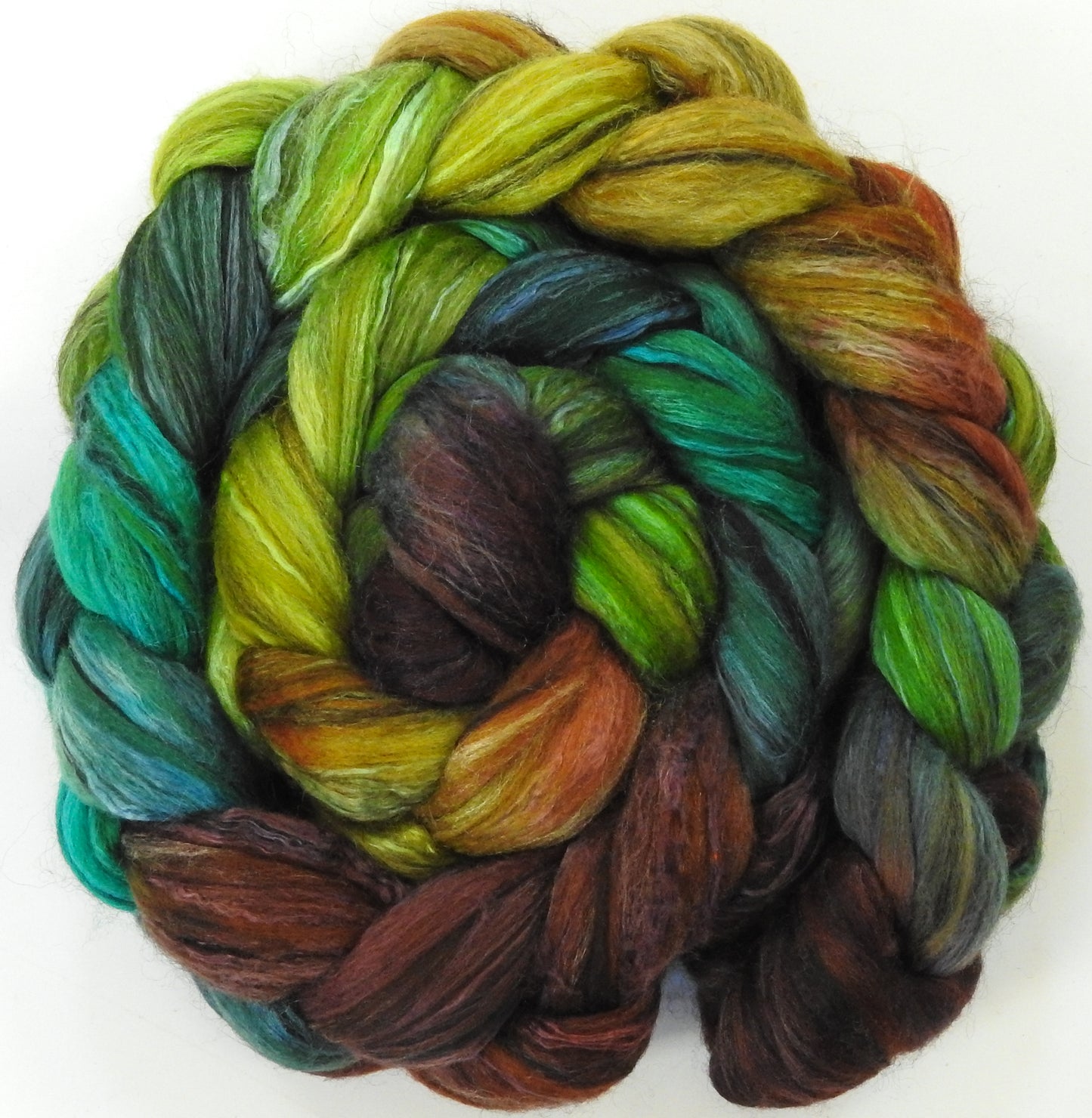 Douglas Fir (5.4 oz) - Batt in a Braid #9 - Superfine Merino/ Mulberry Silk / Black Alpaca (50/35/15)