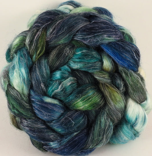 Hand dyed Tussah Silk / flax roving - Kraken - (65/35) - Inglenook Fibers