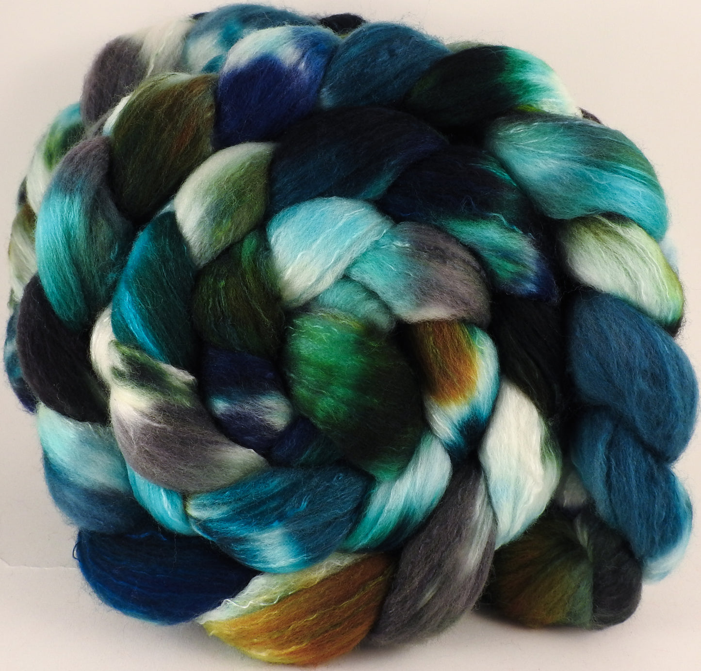 Hand dyed top for spinning - Kraken - Organic Polwarth / Tussah silk (80/20) - Inglenook Fibers