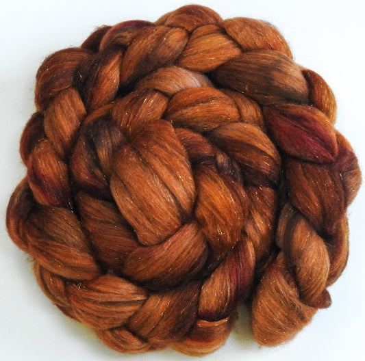 Foxy -Glazed Solid-(5.5 oz) Batt in a Braid #53- YAK/ Tussah silk/ Superfine Merino/Gold Stellina(30/30/30/10)