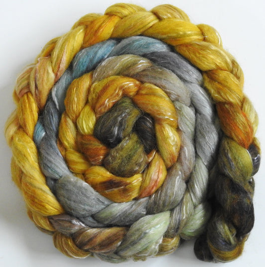 Tarnished - Batt in a Braid #31 - Polwarth/ Mulberry Silk / Baby Alpaca / Rainbow Firestar/ Tencel( 40/25/15/10/10)