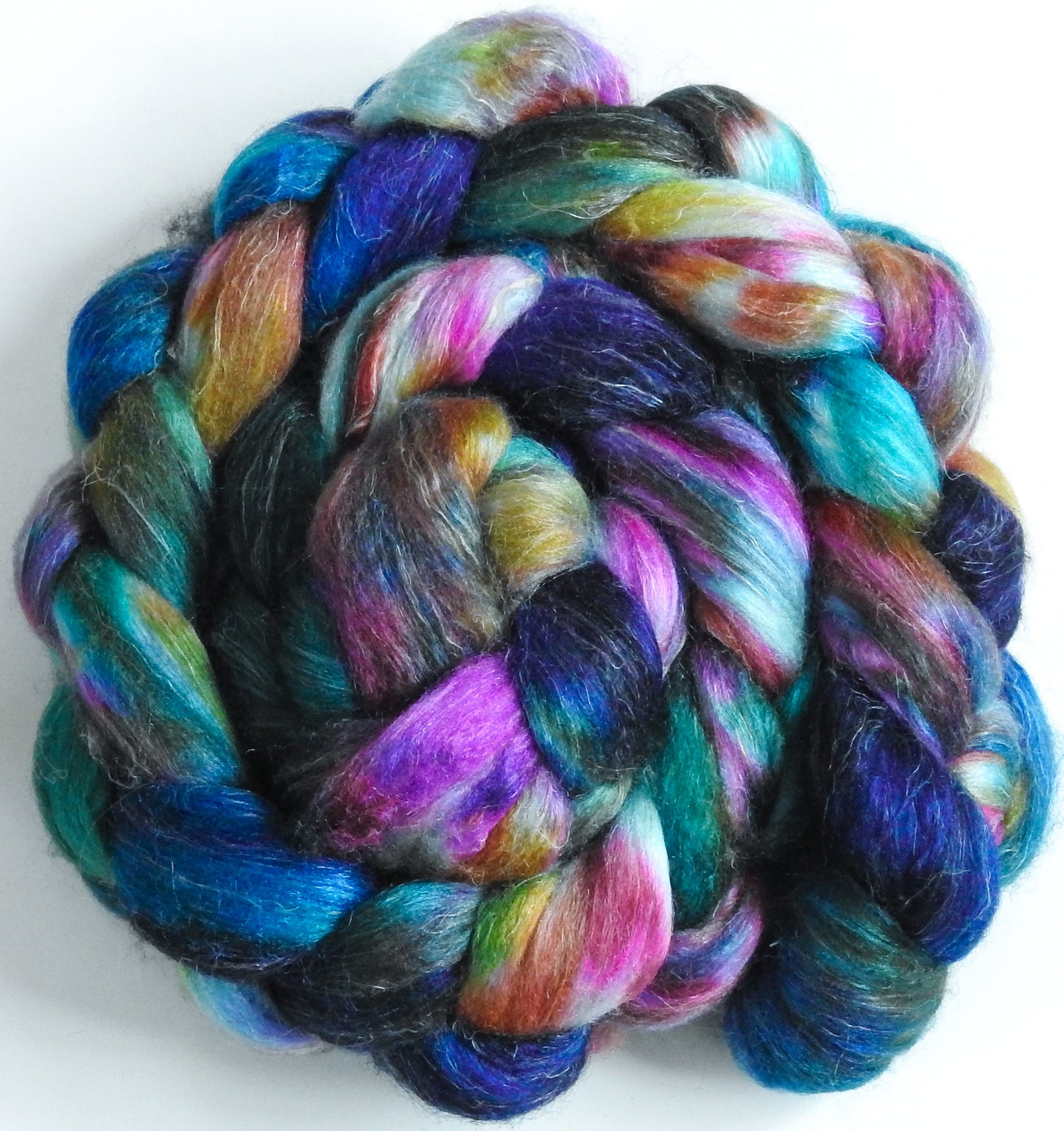 Birds of a Feather (5.5 oz)- Batt in a Braid #3 - Polwarth/ Tussah Silk/ Flax (40/40/20)