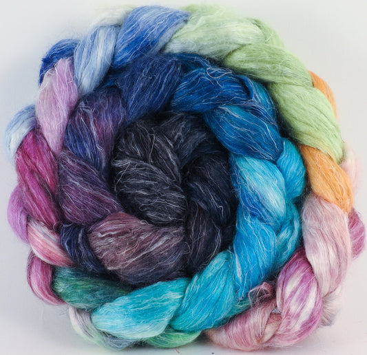 Hand dyed Tussah Silk / flax roving -Sea Chariot -( 65/35)-( 5.9 oz.) - Inglenook Fibers