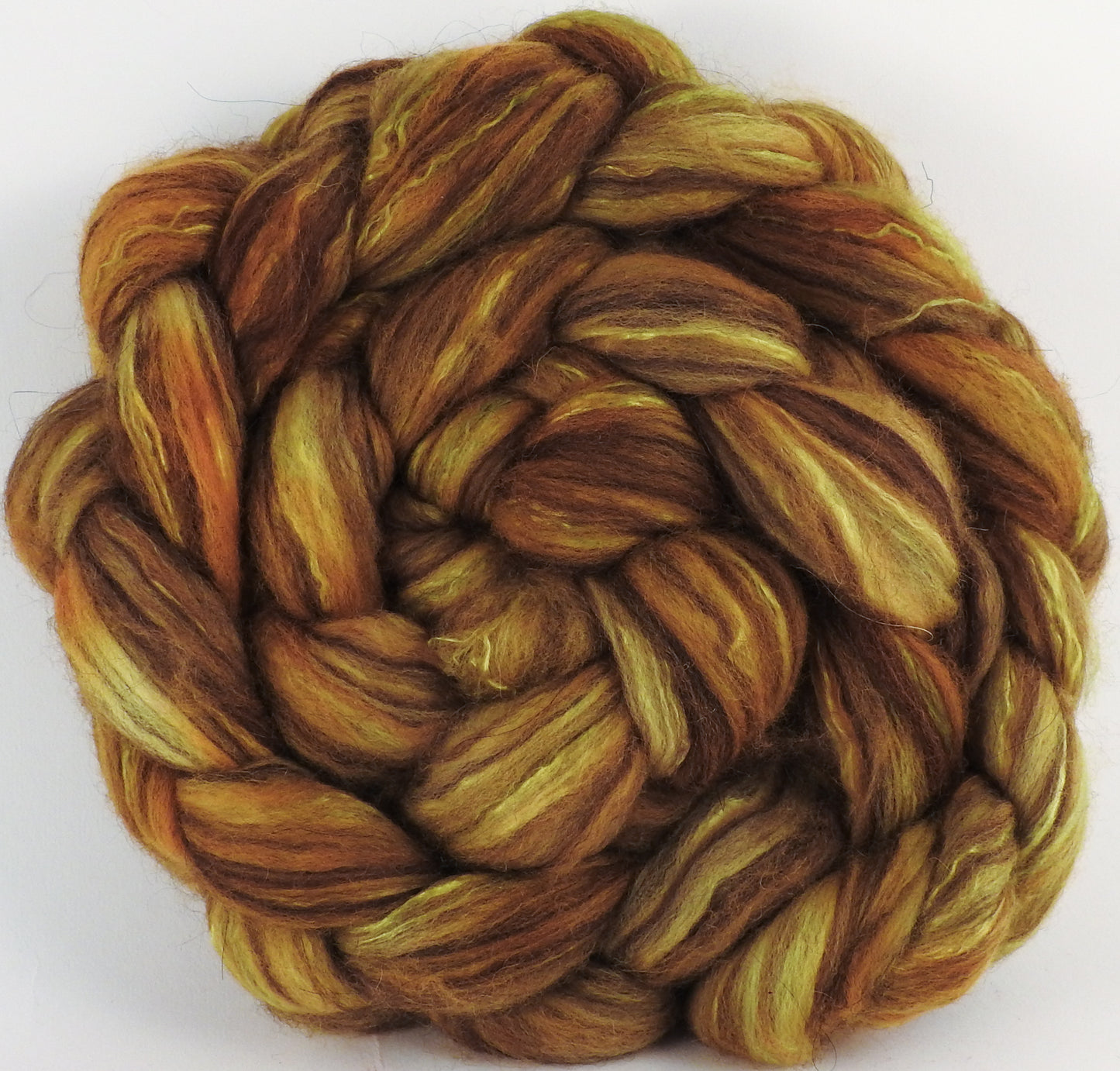 Hand dyed top for spinning - Sunflower - (5.1 oz) 18.5 mic merino/ camel/ brown alpaca/ mulberry silk/ (40/20/20/20) - Inglenook Fibers