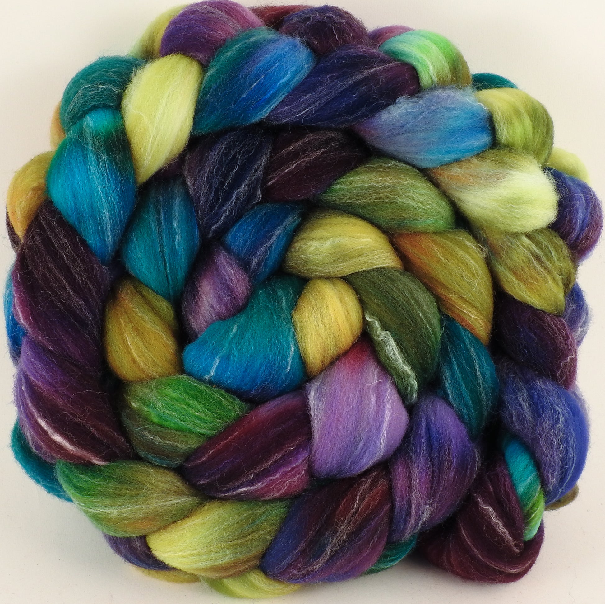 Hand dyed top for spinning - Rapunzel - (5.4 oz.) Targhee/silk/ bamboo ( 80/10/10) - Inglenook Fibers