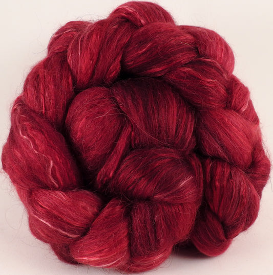 Batt in a Braid #31-Crimson -( 5.1 oz. )- Polwarth/ Mulberry Silk / Baby Alpaca / Rainbow Firestar/ Tencel( 40/25/15/10/10) - Inglenook Fibers