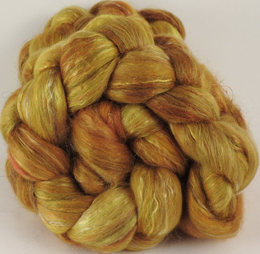 Batt in a Braid #31-Gold Bar -( 5.2 oz. ) - Polwarth/ Mulberry Silk / Baby Alpaca / Rainbow Firestar/ Tencel( 40/25/15/10/10) - Inglenook Fibers