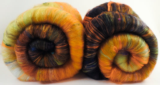 Blackburnian Warbler (3.9 oz.)- Roly-Poly Batts- 30% Nash Island fleece, merino, silk, polwarth, bamboo, silk noil