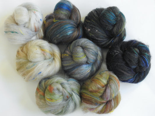 Bleak Midwinter -NON- Sparkle Sticklebatts(4.3 oz) -YAK, CAMEL, Border Leicester/ CVM/ CotswoldX fleece, merino, silk, bamboo, silk noil