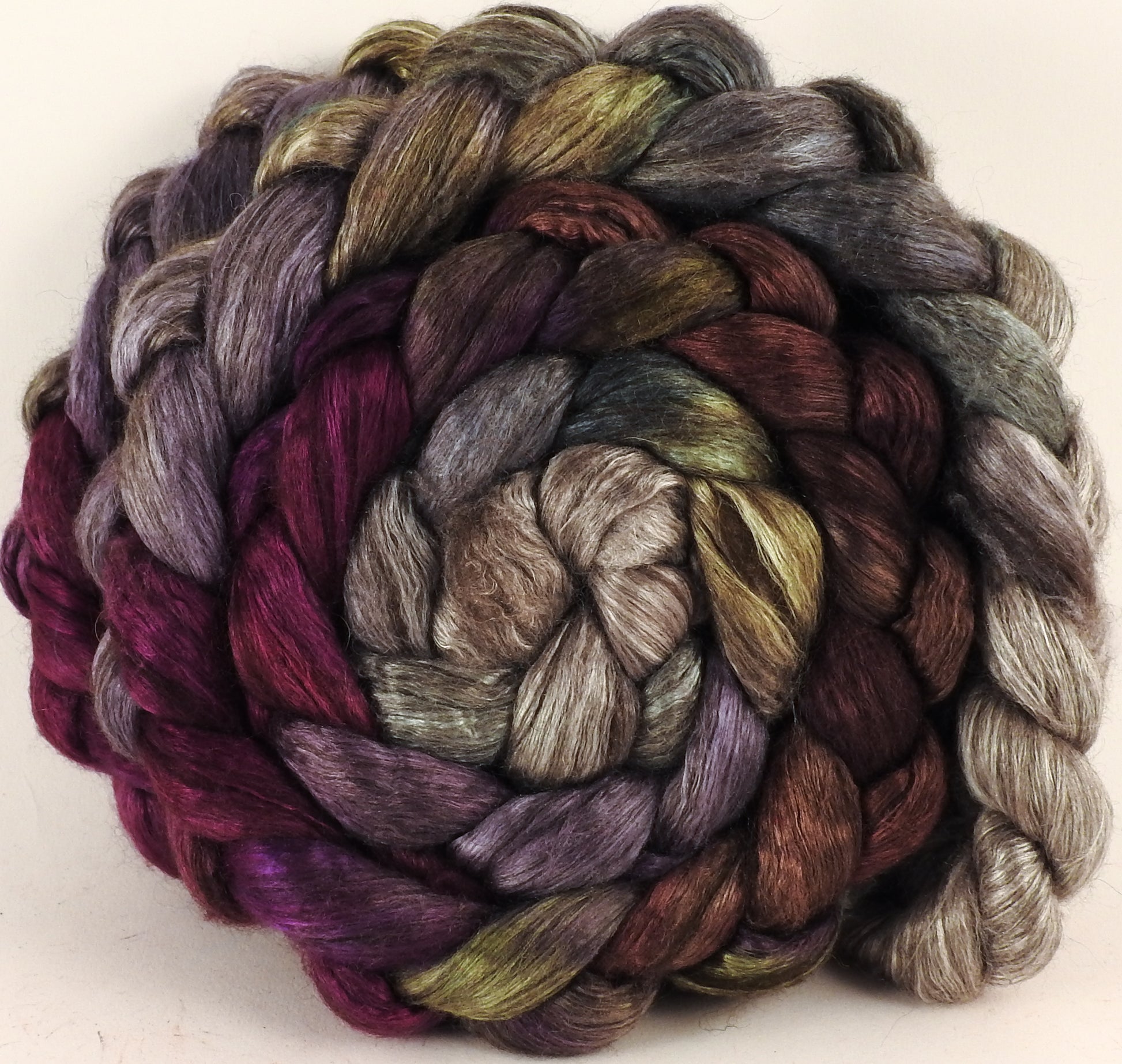 Hand dyed yak/ mulberry silk top -Pussy Willows - (4.1 oz.) yak /silk ( 50/50) - Inglenook Fibers