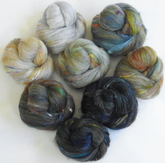 Bleak Midwinter - Sparkle Sticklebatts(4.2 oz) -YAK, CAMEL, Border Leicester/ CVM/ CotswoldX fleece, merino, silk, bamboo, silk noil, ANGELINA